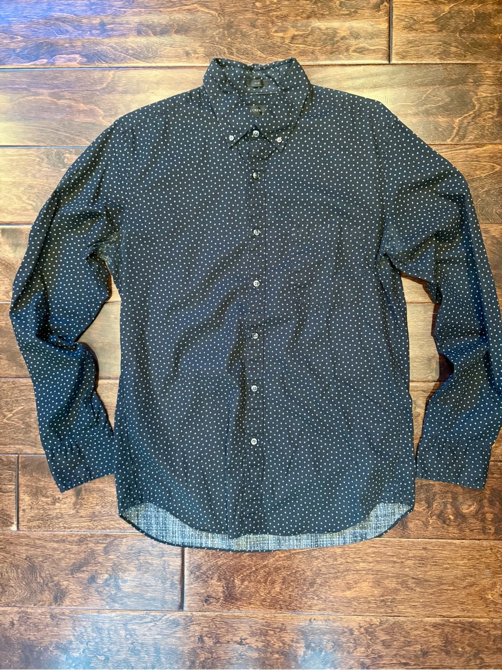 J. Crew Black Button-Down Shirt with White Dot Print